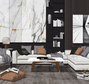 现代轻奢转角沙发茶几组合su草图模型下载