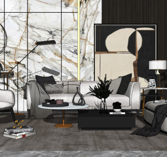 现代沙发茶几组合su草图模型下载