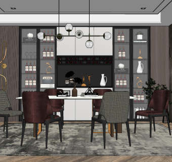 现代轻奢餐厅su草图模型下载