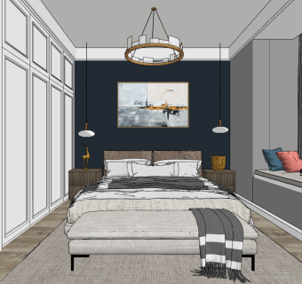 现代卧室su草图模型下载