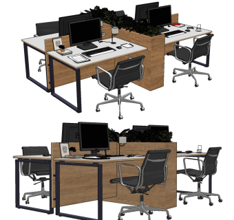 办公桌椅,工位组合,su草图模型下载