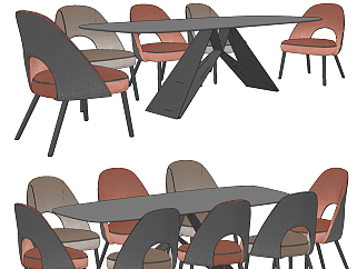 现代,<em>餐桌椅组合</em>su草图模型下载