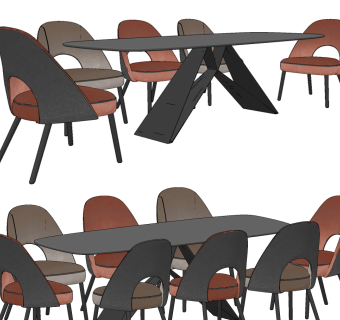 现代,餐桌椅组合su草图模型下载