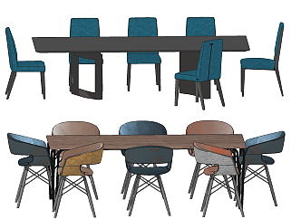现代餐桌椅组合su草图模型下载