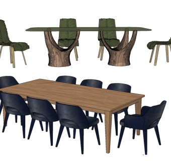 现代木制餐桌椅组合su草图模型下载