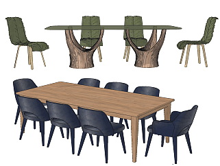 现代木制餐桌椅组合su草图模型下载