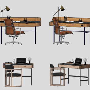 现代写字台学习桌办公桌椅组合su草图模型下载