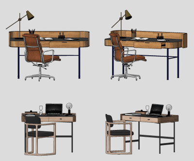 现代写字台学习桌办公桌椅组合su草图模型下载
