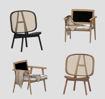 现代编藤休闲椅组合,su草图模型下载