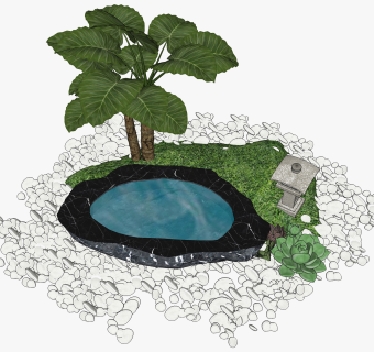 新中式景观水景su草图模型下载