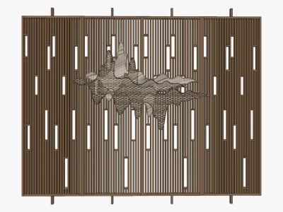 新中式屏风花格隔断山脉造型挂饰su草图模型下载