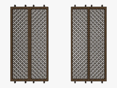新中式屏风隔断木花格su草图模型下载