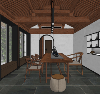 新中式茶室,su草图模型下载