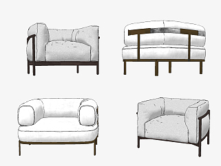 新中式单人沙发组合su草图模型下载
