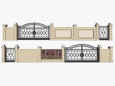 欧式铁艺庭院大门院墙su草图模型下载