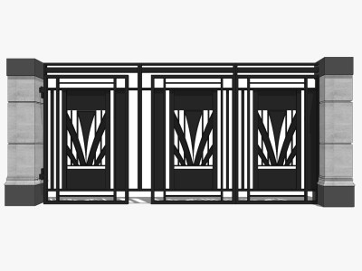 中式铁艺庭院门，院墙门su草图模型下载