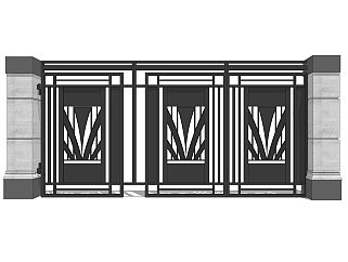 中式铁艺庭院门，院墙门su草图模型下载