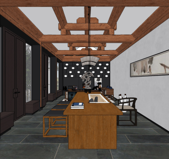 新中式书法厅,su草图模型下载