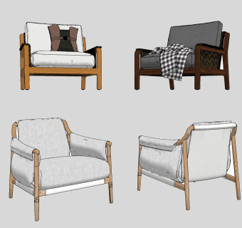 中式休闲椅,su草图模型下载