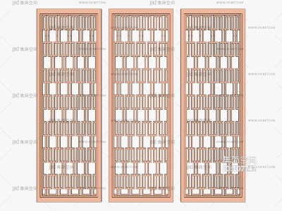 新中式金属屏风隔断花格su草图模型下载