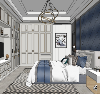 简欧式卧室su草图模型下载