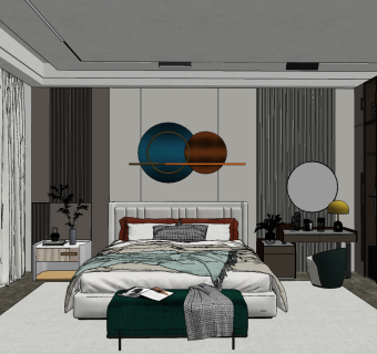 现代卧室,su草图模型下载