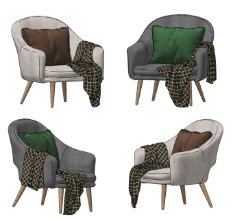 deephouse 现代布艺休闲椅,su草图模型下载