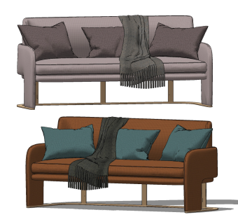 现代布艺多人沙发su草图模型下载