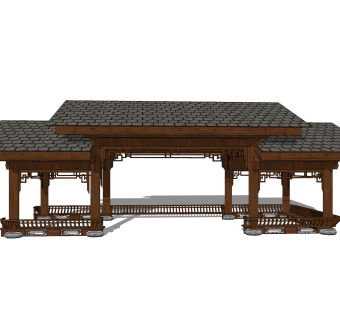 中式景观凉亭廊架su草图模型下载