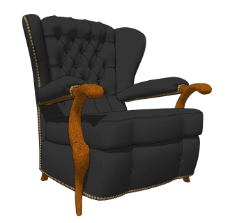 黑色皮革切斯特菲尔德俱乐部椅子su草图模型下载