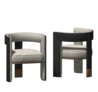 porustudio 现代实木布艺单椅,休闲椅su草图模型下载