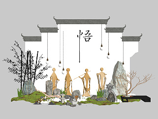 中式景观雕塑小品组合 su草图模型下载