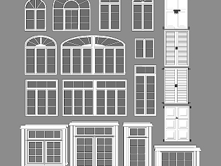 簡歐，歐式建筑窗，窗戶組合su草圖模型下載