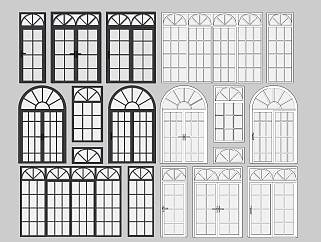 歐式建筑窗，平開窗窗戶組合su草圖模型下載