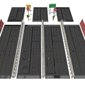 现代公路，指示牌,车道,间隔栅栏 (2)su草图模型下载