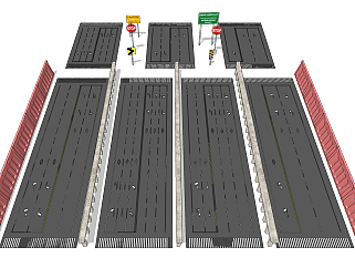 现代公路，<em>指示</em>牌,<em>车道</em>,间隔栅栏(2)su草图模型下载
