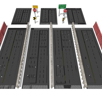 现代公路，指示牌,车道,间隔栅栏 (2)su草图模型下载