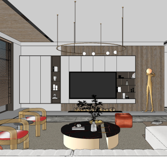 现代客厅su草图模型下载