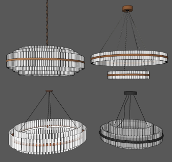 现代轻奢圆形水晶吊灯组合su草图模型下载