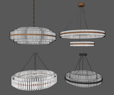 现代轻奢圆形水晶吊灯组合su草图模型下载