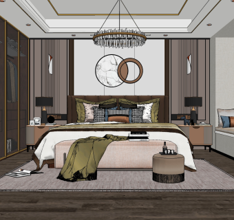 现代轻奢卧室,su草图模型下载