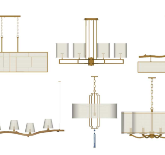 新中式吊灯组合1su草图模型下载