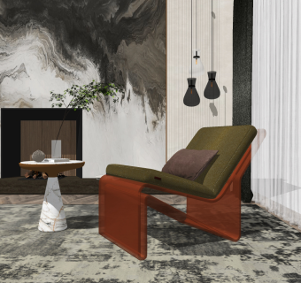 现代休闲椅,圆形边几,su草图模型下载