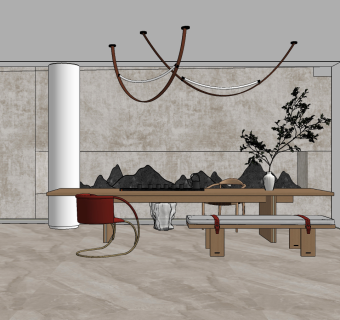 新中式茶室,su草图模型下载