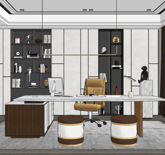 现代书房su草图模型下载