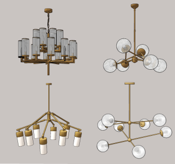现代金属玻璃吊灯,su草图模型下载