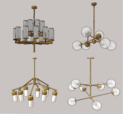 现代金属玻璃吊灯,su草图模型下载