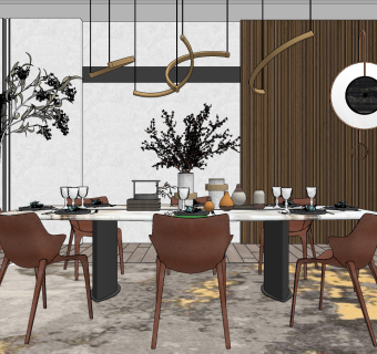 现代餐厅su草图模型下载