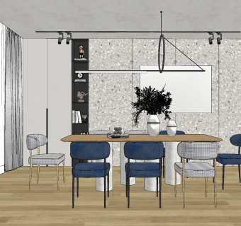 现代餐厅su草图模型下载