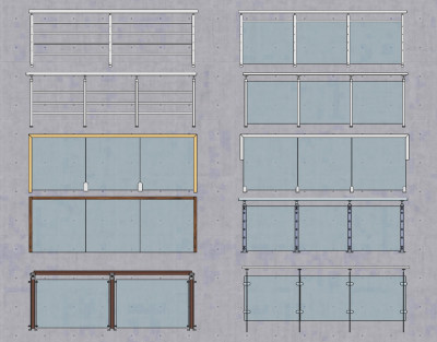 现代玻璃栏杆,围栏su草图模型下载